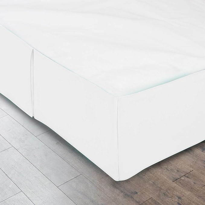 Pleated Bed Skirt 15 Inch Drop King Size – Wrinkle-Free Microfiber – Dust Ruffle with Split Corners White