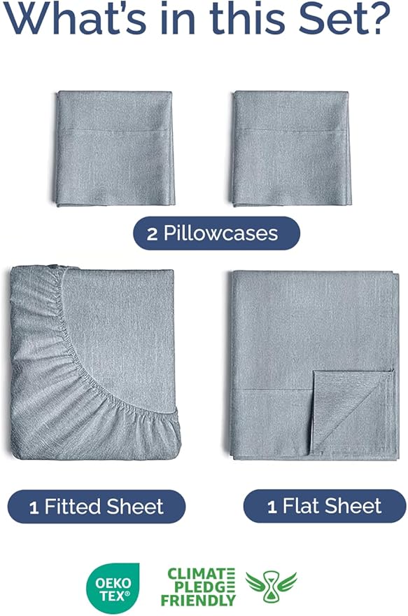 Extra Deep Twin XL Sheet Set - 4 Piece Breathable and Cooling Sheets - Hotel Luxury Bedding for Women, Men, Kids & Teens - Easy Secure Fit - Soft & Wrinkle Free - Extra Deep Pockets - Heathered Blue