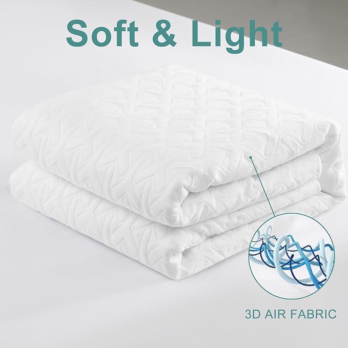 MERITLIFE Premium Waterproof Full Size Mattress Protector Double 4D Mattress Cover Cooling Breathable Mattress Pad Fitted Up 8"-21" Vinyl-Free Noiseless Washable (White,Full 54"x75")