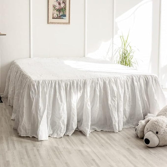 Simple&Opulence Belgian Linen Bed Skirt with Classic 16 inch Tailored Drop Dust Ruffle, Easy Fit Breathable Premium Natural Flax- Pleated White,King