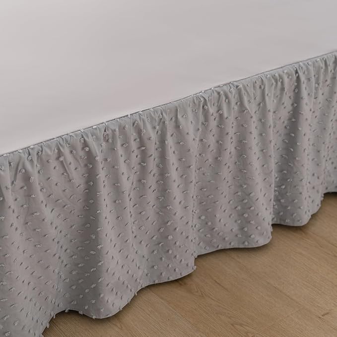 Tufted Dot Bed Skirt King Size Ruffled Bed Skirt with Split Corners, 18 Inch Drop Dust Ruffle Bed Skirts with Platform, Light Grey