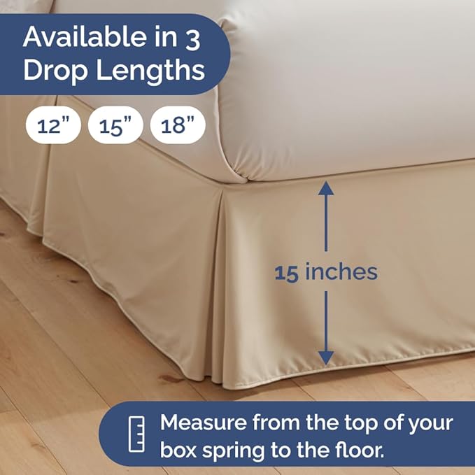 Pleated Bed Skirt King Size - 3 Sided Pleated Bed Skirt King - Ultra-Soft, Easy Fit with 15 Inch Tailored Drop - Hotel Quality, Wrinkle Free & Fade Resistant - for Women, Men, Kids and Teens - Cream