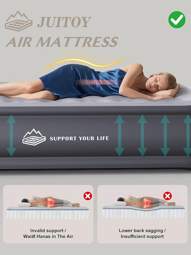 Queen Air Mattress with Built in Pump, 18" Upgraded One-Touch Inflatable Airbed for Home, Camping Guests, Portable Blow Up Mattress, 770lbs Capacity