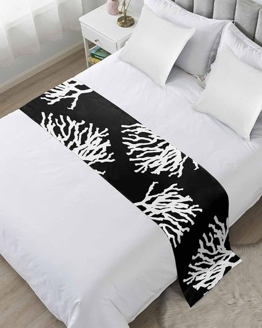 Coral Black Bed Runner Scarf for Queen Size Bed Foot,Decorative Bedding Accessory Stainproof & Dustproof Soft Protector For Bedroom Wedding Room Coastal White Ocean Marine Nautical Beach 94"x20"
