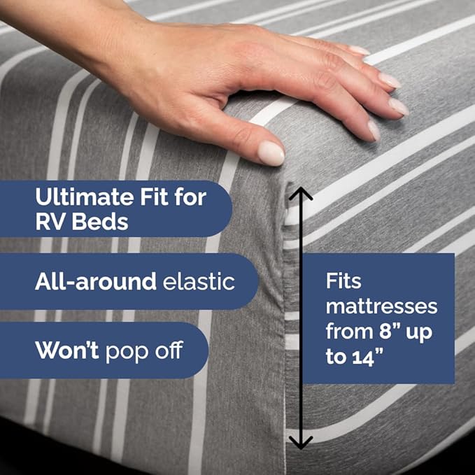 Short Queen Size 4 Piece Sheet Set - RV Short Queen, Soft, Breathable & Cooling Bed Sheets Set w/ Deep Pockets - Hotel Luxury Bedding for Women, Men, Kids, Teens, Boys & Girls, Oeko-Tex - Grey Stripes