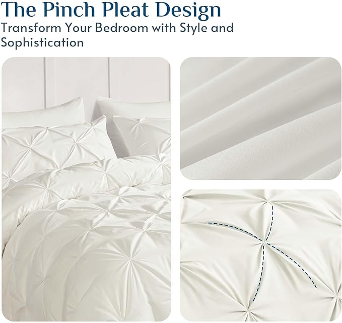 JOLLYVOGUE Queen Comforter Set 7 Pieces - Bed in a Bag Queen for All Season, Pintuck Bedding Comforter Sets with Comforter, Flat Sheet, Fitted Sheet and Pillowcases & Shams, Ivory