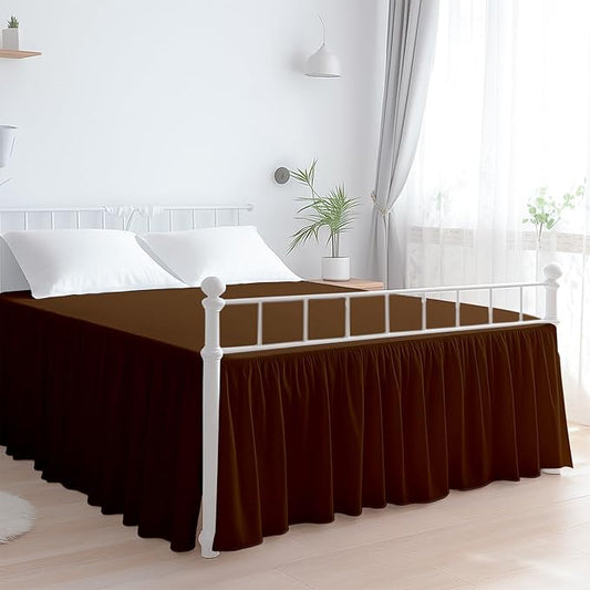 Premium Microfiber Full XL Ruffled Bed Skirt, 6” Drop with Split Corners, Soft Wrinkle Free Bedskirt with Platform, Solid Chocolate Dust Ruffle for 54" x 80" Mattress