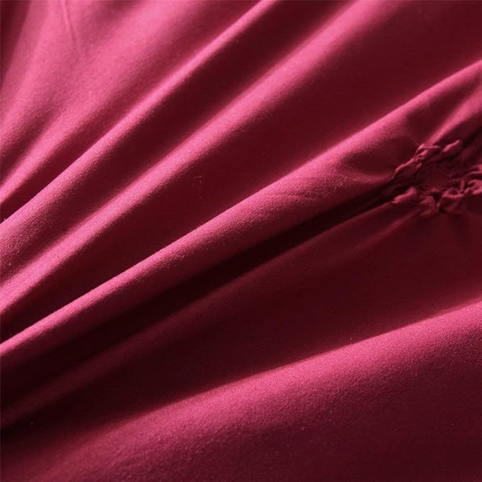 Feelyou Pinch Pleated Duvet Cover with Zipper Closure Pintuck Comforter Cover Set Twin Size Luxurious Pintuck Tufted Bedding Set Solid Red Microfiber Bedspread Cover with 1 Pillow Shams Soft