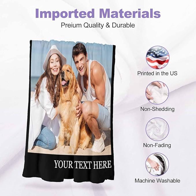 Customized Blankets with Photos, 1 Photos Custom Blanket Customized Gifts Gifts for Mom Dad Couple Girlfriend Boyfriend Wife Husband, 8 Sizes