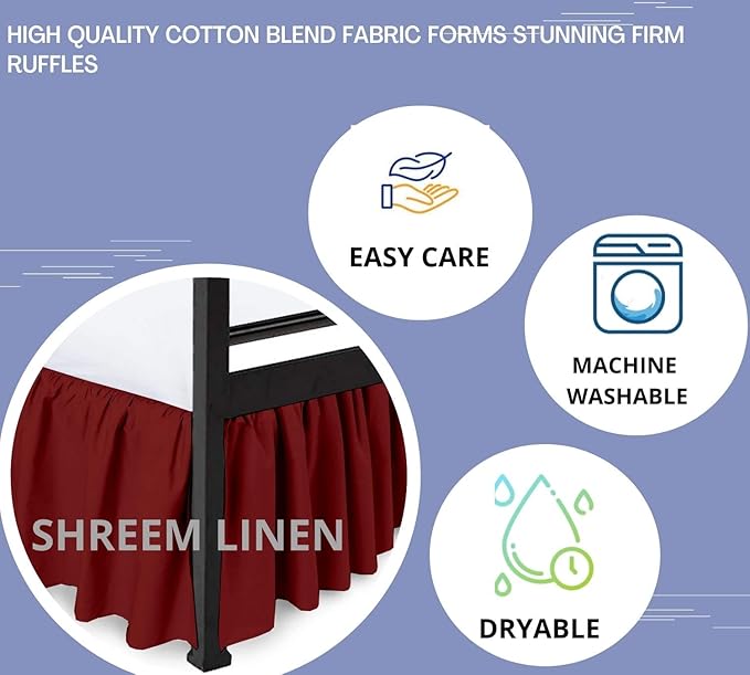 Shreem Linen Ruffled Bed Skirt with Split Corners, Gathered Style, 100% Microfiber, 15-Inch Drop, Dust Ruffle Bedskirt with Platform, RV King, Burgundy