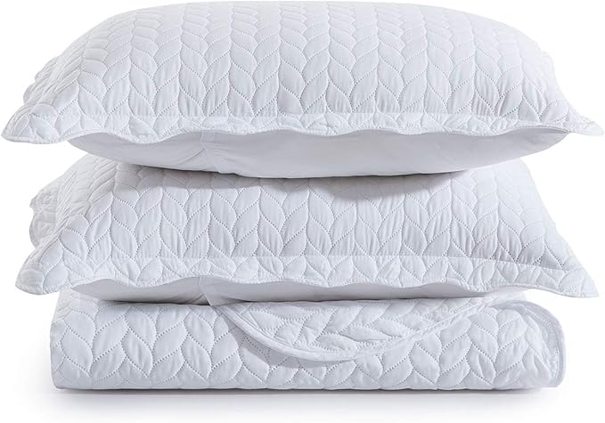 MOONLIGHT20015 White Quilt Set Queen Size (90" x 96") with 2 Pillow Shams (20" x 26"+2") for All Season - 3 Pcs Lightweight Bedding Set Reversible Coverlet Embossed Quilted Bedspread (White)