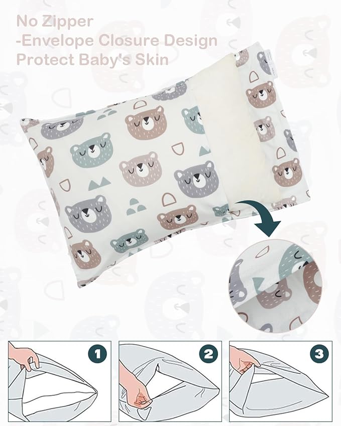 ALVABABY Toddler Pillowcases Stretchy Soft Kids Pillow Cover 2 Pack Fit 13"x 18" or 12"x16" Envelope for Girl Boy Sleepy Travel 2TPE31A