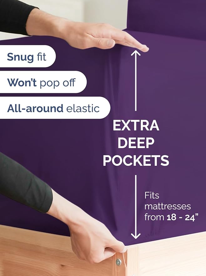 Extra Deep Twin XL Sheet Set - 4 Piece Breathable and Cooling Sheets - Hotel Luxury Bedding for Women, Men, Kids & Teens - Easy Secure Fit - Soft, Wrinkle Free and Comfy - Extra Deep Pockets - Purple
