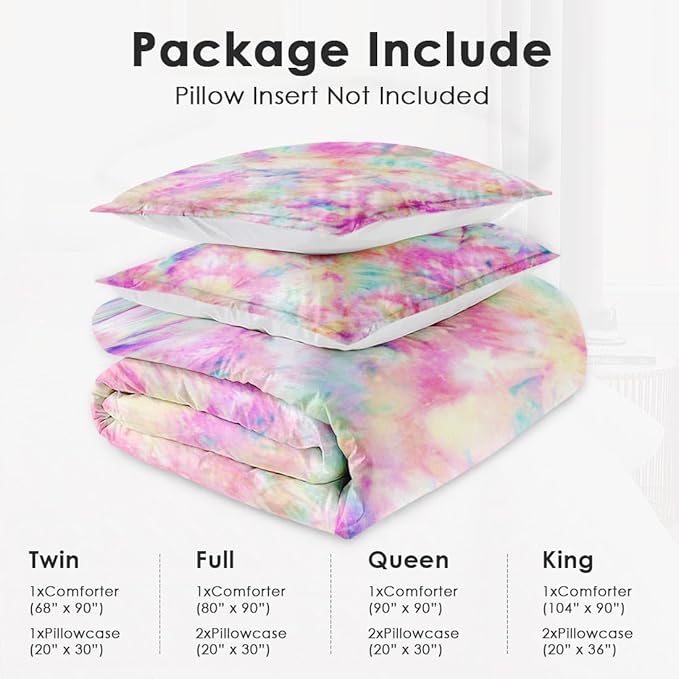 Twin Size Comforter Set with Pillowcase, Pink Yellow Painting Tie Dye Soft 2 Pcs Bedding for Kids and Adults Bedroom Bed Decor