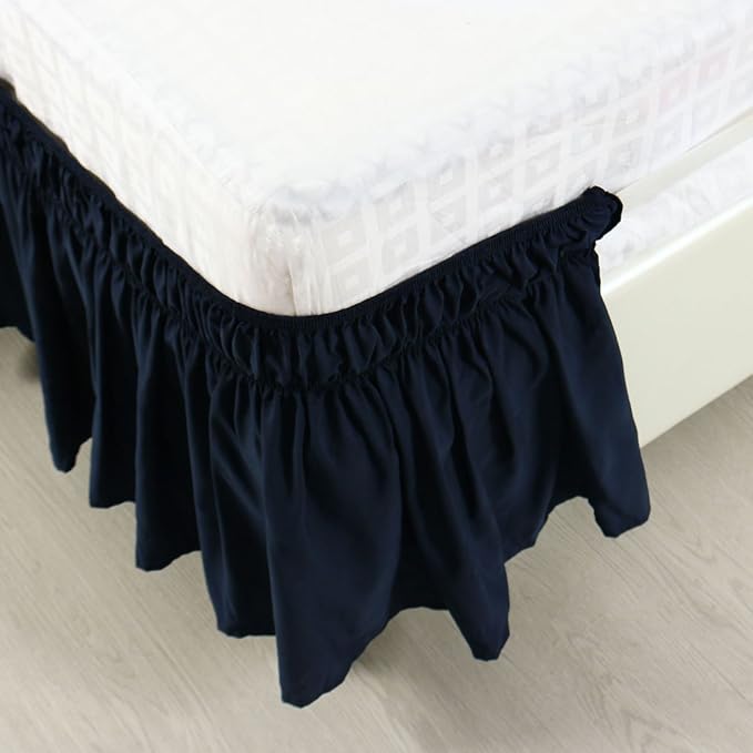 Bed Skirt - Wrap Around Bed Skirts Elastic Dust Ruffles, Easy Fit Wrinkle and Fade Resistant Luxurious Fabric Solid Color, Navy Blue Full XXL Size Beds 15 Inch Drop