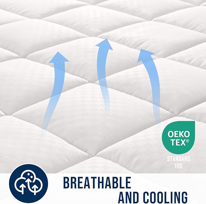 OLANLY Twin Quilted Fitted Mattress Pad, Elastic Fitted Mattress Topper, Cooling Soft Mattress Cover Stretches up to 21 Inches Deep, Machine Washable Mattress Protector (39x75 inch, Off White)