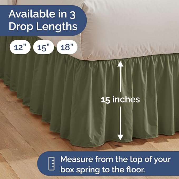 Bedskirt Full Size Ruffle - 15 inch Drop Dust Ruffle Bed Skirt with Platform - Soft, Easy Fit, Premium Hotel Quality - Wrinkle, Fade & Shrink Resistant - for Women, Men, Kids and Teens - Sage Green