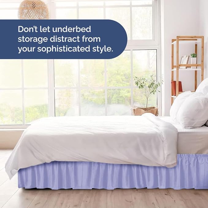 Wrap Around Dust Ruffle Bed Skirt - Lavender - for King Size Beds with 12 Inch Drop - Easy Fit Elastic Strap - Adjustable Pleated Bedskirt w/Brushed Fabric Wrinkle Free - for Women, Men, Kids & Teens