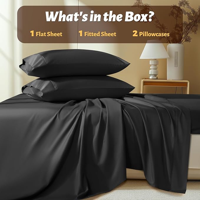 Shilucheng 100% Egyptian Cotton Sheets Set - 1000 Thread Count，Luxury Cotton Bed Sheets，Breathable & Cooling Bedding and Pillow Cases, 16 Inch Deep Pocket - 4 Piece (California King, Black)