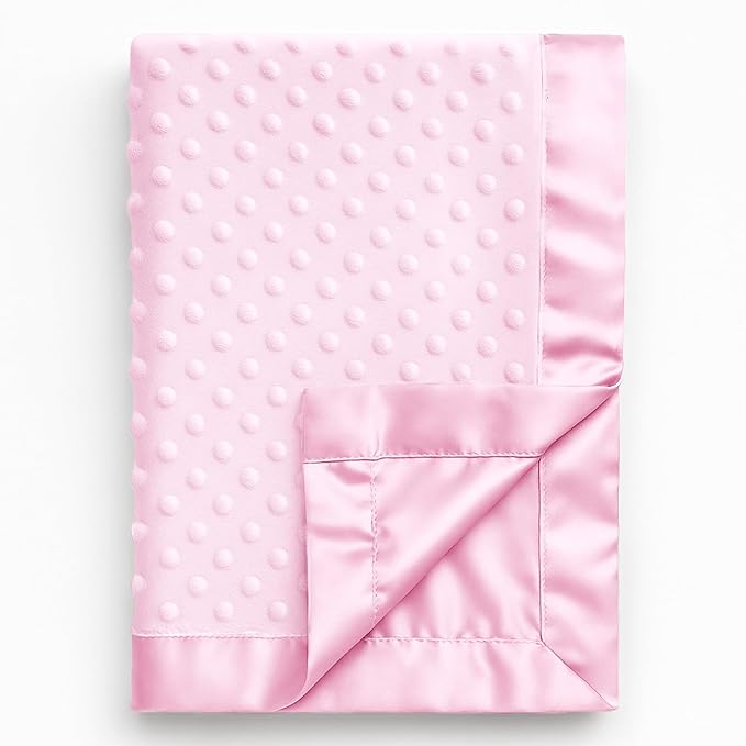 Pro Goleem Baby Soft Minky Dot Blanket with Silky Satin Backing Baby Gifts for Girls（Pink, 30’’ x 40’’）