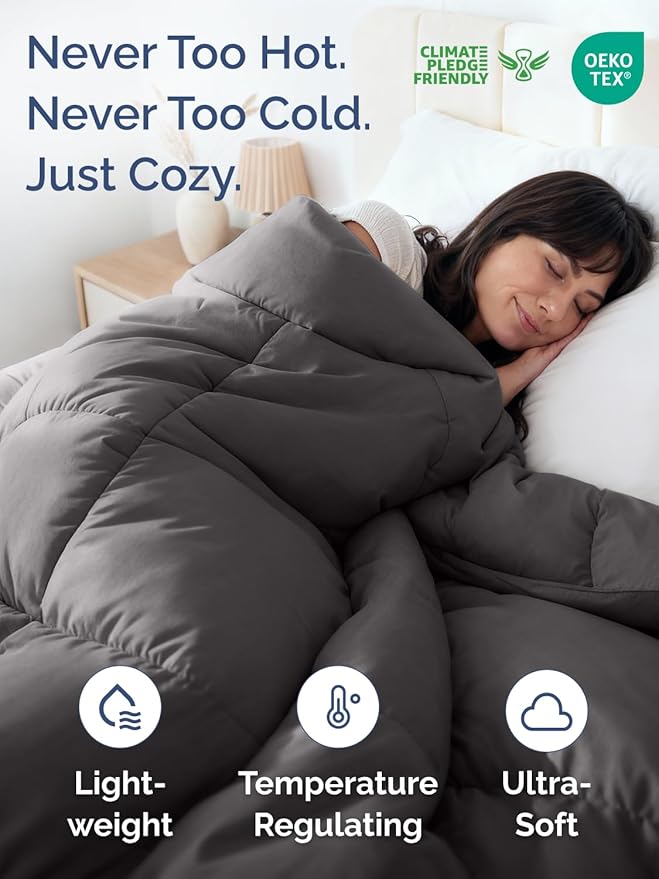 Queen Size, Dark Grey & French Grey Alternative Down Comforter - Warm & Breathable Hotel Quality Bedding for Men, Women, Kids & Teens - All Season Oversized Cooling Microfiber Duvet Insert Comforter