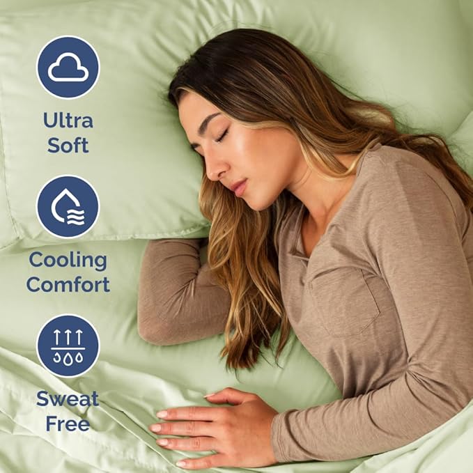Short Queen Size 4 Piece Sheet Set - RV Short Queen, Soft, Breathable & Cooling Bed Sheets Set with Deep Pockets - Hotel Luxury Bedding for Women, Men, Kids, Teens, Boys and Girls - Light Sage Green