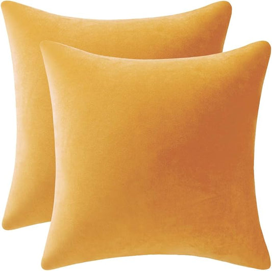 Throw Pillow Covers 18x18 Mustard Yellow: Pack of 2 Cozy Soft Velvet Square Modern Luxury Decorative Throw Pillow Cases for Sofa Couch Living Room Bed Home Decor