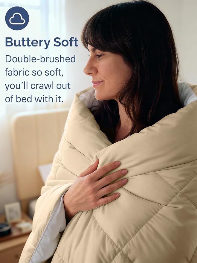 Full Size, Cream & Antique White Alternative Down Comforter - Warm, Lightweight & Breathable Hotel Quality Bedding for Men, Women, Kids & Teens - All Season Cooling Microfiber Duvet Insert Comforter