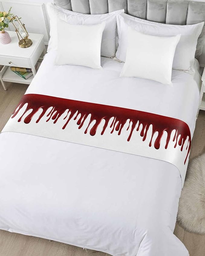 Halloween Blood Pattern Bed Runners for Bedroom Hotel,Decorative Bedding Scarf Horror Dark Red Fluid Style Bed End Blanket Bedding Runner Scarves for Queen Size Bed,94x20in