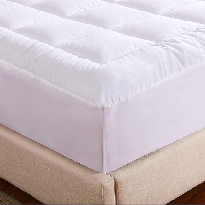 WhatsBedding Waterproof Mattress Pad Cal-King Size Cotton Top Down Alternative Filling Pillowtop Mattress Topper Cover-Fitted Quilted (Waterproof Cal-King)