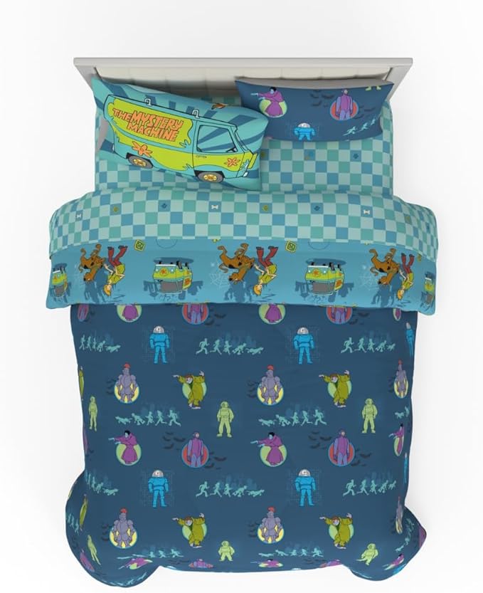 Franco Scooby Doo Scoobtober Bedding 7 Piece Super Soft Reversible Comforter and Sheet Set with Sham, Queen, (Officially Licensed Product)
