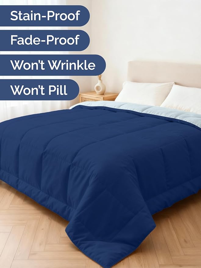 Full Size, Navy Blue/SkyBlue Alternative Down Comforter - Warm, Lightweight & Breathable Hotel Quality Bedding Set for Men, Women, Kids & Teens - All Season Cooling Microfiber Duvet Insert Comforter