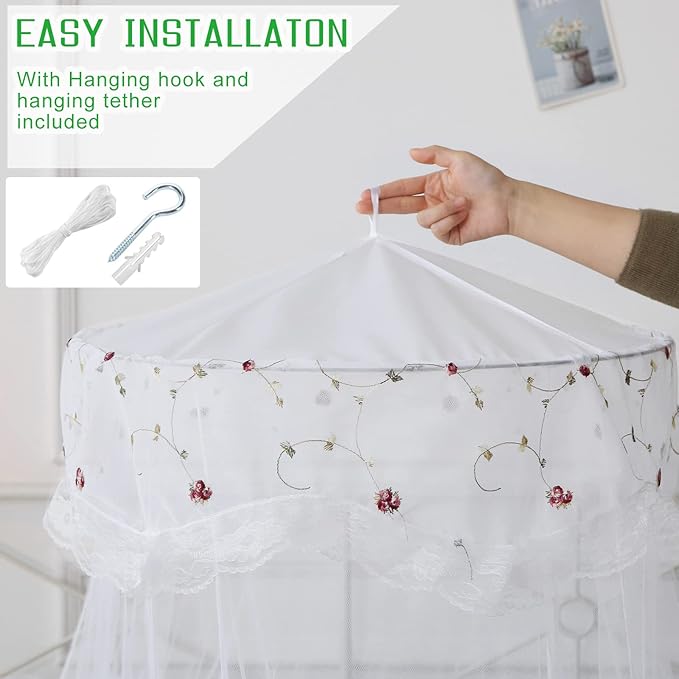 Mosquito Net Bed Canopy for Girls,King Canopy Bed Curtains Queen Size from Ceiling,Dome Mosquito Netting Bed Tent Twin Girls Canopy Bed Decor for Baby Crib,Kid Bed and Adult Beds (White Dome1)