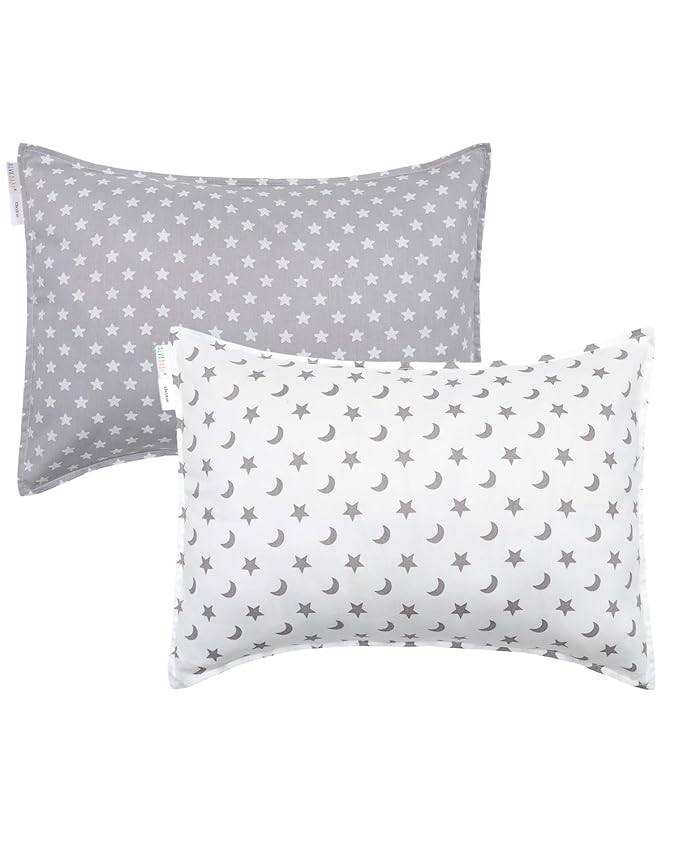 ALVABABY Toddler Pillowcases 2 Pack Organic Cotton Kids Pillow Cover Fit 13"x 18" or 12"x23" Envelope for Girl Boy Sleepy Travel