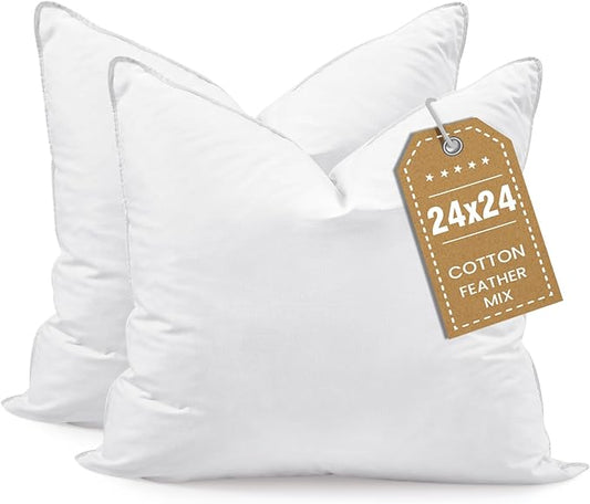 BHZ Euro Throw Pillow Inserts, 24x24 Down Feather Alternative Pillow Inserts Set of 2, Decorative Soft Large Square White Throw Pillows Insert for Couch Bed Dorm Sofa with Breathable Cover