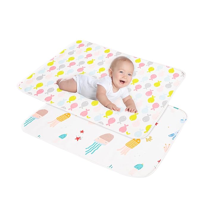 Baby Portable Diaper Changing Pad,Waterproof Changing Mat,Soft Comfortable,Foldable Travel Pad,Toddler Essentials Must Haves,Newborn Shower Gifts(Sea 20 * 27 inch-2pack)