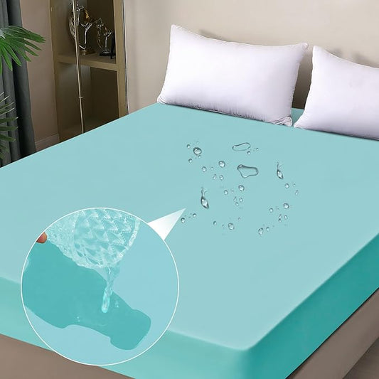 Twin Mattress Protector Waterproof, Fitted Sheet Style Breathable Mattress Cover with Deep Pocket Fits Up to 18'', Noiseless Bed Cover for Kids Adults Pets, Machine Washable (Cyan, 39'' X 75'')