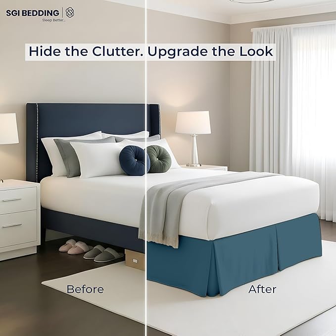 SGI bedding 15 inch Drop Bed Skirt Twin Size Platform Style with Secure Fit, Classic Tailored Look, Elegant Pleated Style Dust Ruffle, Split Corners, Wrinkle Resistant Microfiber - Teal