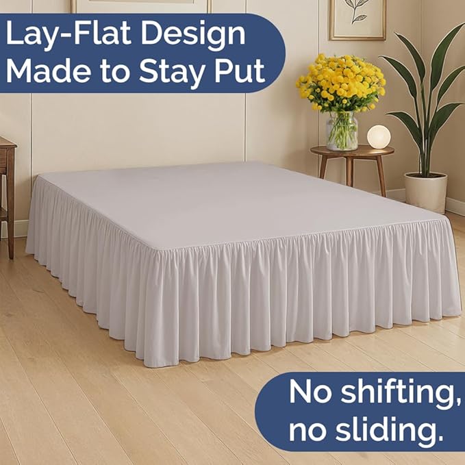 Bedskirt Queen Size Ruffle - 18 inch Drop Dust Ruffle Bed Skirt with Platform - Soft, Easy Fit, Premium Hotel Quality - Wrinkle, Fade & Shrink Resistant - for Women, Men, Kids and Teens - Light Grey