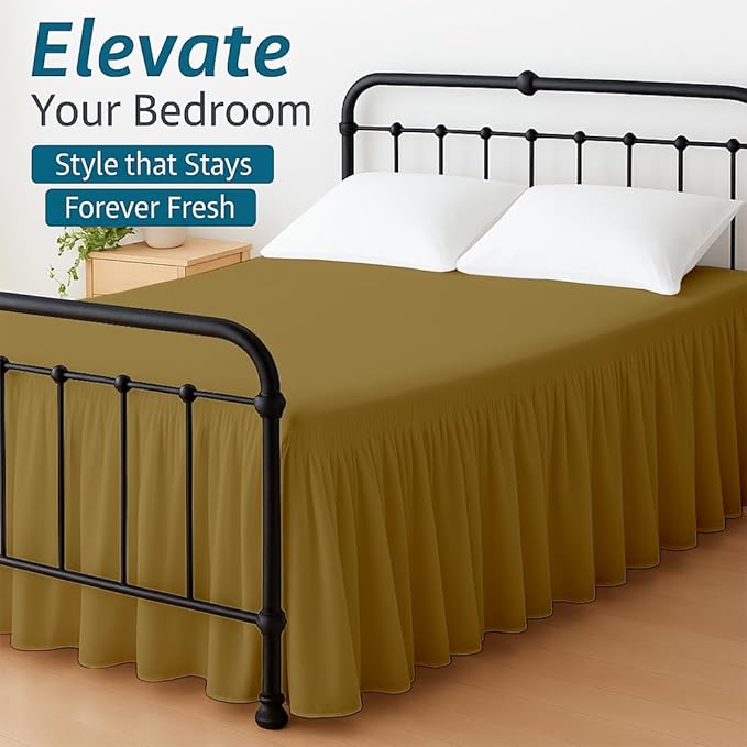 Shreem Linen Ruffled Bed Skirt with Split Corners, Gathered Style, 100% Microfiber, 10-Inch Drop, Dust Ruffle Bedskirt with Platform, Cal-King, Taupe
