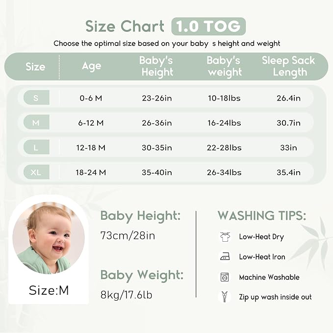 Yoofoss Rayon Made from Bamboo Baby Sleep Sack 18-24 Months 1.0 Tog Baby Wearable Blanket, Super Soft Infant Toddler Sleeping Sack 2-Way Zipper