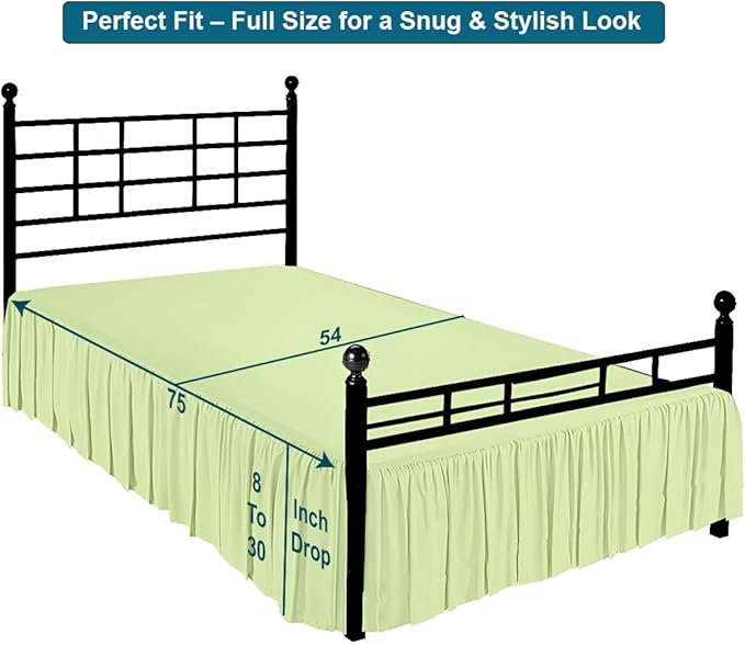 Shreem Linen Ruffled Bed Skirt with Split Corners, Gathered Style, 100% Microfiber, 8-Inch Drop, Dust Ruffle Bedskirt with Platform, Full-XXL, Sage