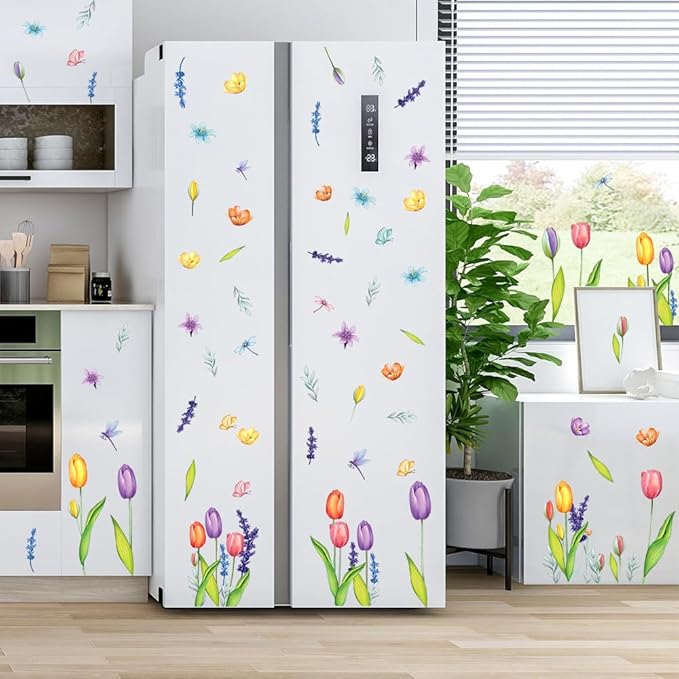 AKEROCK Spring Window Clings, Colorful Flower Static Window Stickers for Spring Decor, Decorations for Home