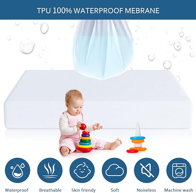 Waterproof Mattress Protector Full XL Size,Mattress Cover Protector, Smooth Top Mattress Protector for Kids, Breathable Skin Friendly and Noiseless Fitted Sheet,Full XL Size,Polyester