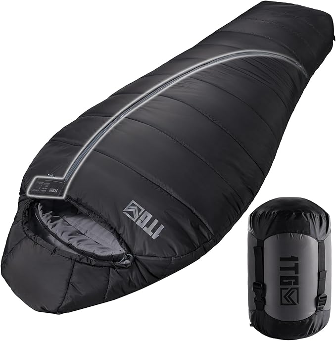 Sleeping Bag for Adults, 25-36℉Cold Weather Mummy Sleeping Bag, Lightweight 3–4 Season Winter Sleeping Bag with Adjustable Hood, Phone Pocket & Compression Sack for Camping Hiking Backpacking