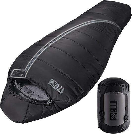 Sleeping Bag for Adults, 25-36℉Cold Weather Mummy Sleeping Bag, Lightweight 3–4 Season Winter Sleeping Bag with Adjustable Hood, Phone Pocket & Compression Sack for Camping Hiking Backpacking