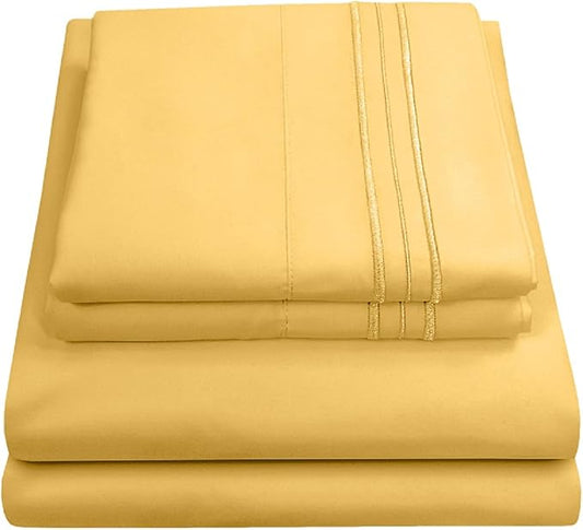 Queen Size Bed Sheets - Breathable Luxury Sheets with Full Elastic & Secure Corner Straps Built In - 1800 Supreme Collection Extra Soft Deep Pocket Bedding Set, Sheet Set, Queen,Yellow
