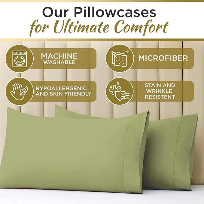 Full XL 100% Microfiber Double Brushed Sheet Set - Extra-Soft, Breathable & Wrinkle-Free - 15" Deep Pockets, 54" x 80" - Ideal for Extra Long Full Beds - 4PC Set (Full XL, Sage Green)
