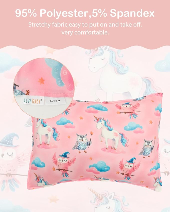 ALVABABY Toddler Pillowcase Stretchy Soft Kids Pillow Cover Fit 13"x 18" or 12"x16" Envelope for Girl Boy Sleepy Travel 2 Pack 2TPE46A
