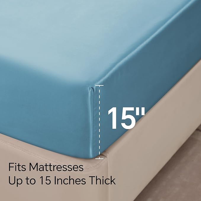 BEDELITE Satin Sheets Twin XL Size Bed Set, Luxury Soft Airy Blue Sheets for Hair and Skin, Similar to Silk Bed Sheets Set 3 Pieces with 1 Deep Pocket Fitted Sheet, 1 Flat Sheet, and 1 Pillowcase